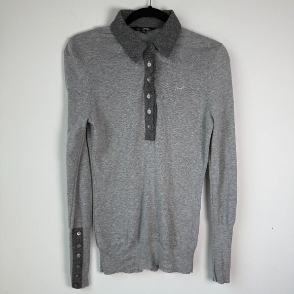 Goode Rider Sweater Womens Extra Fine Merino Wool Blend Henley Polo Gray Size XL - Picture 1 of 8